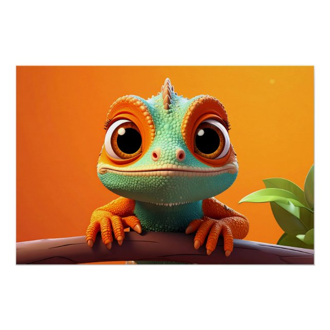 Cute Chameleon in Cartoon Style Poster (Front)