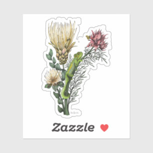 Cute Chameleon in Floral Bouquet Botanical Art Sticker