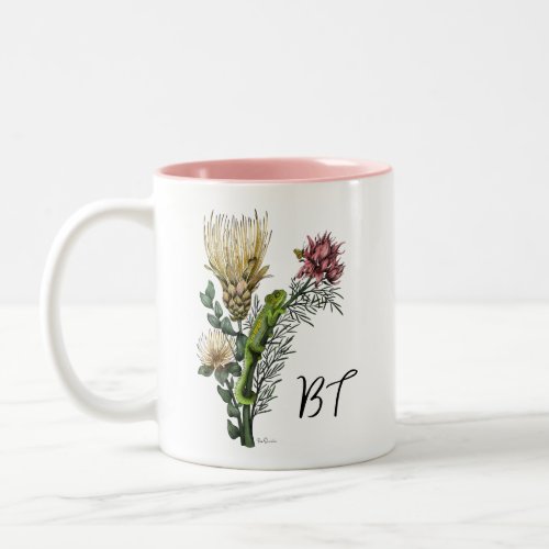 Cute Chameleon in Floral Bouquet Botanical Art Two_Tone Coffee Mug