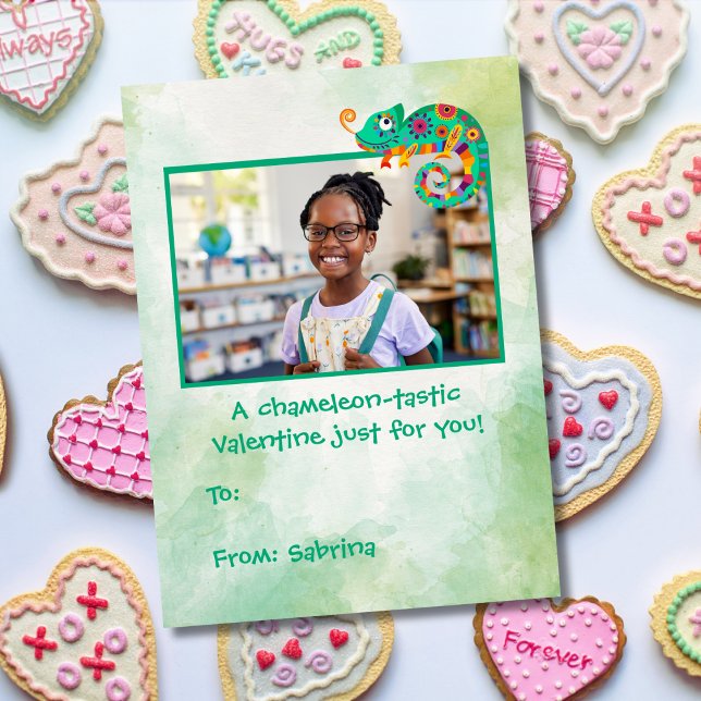 Cute Chameleon Kids Classroom Valentine's Day  Note Card (Creator Uploaded)