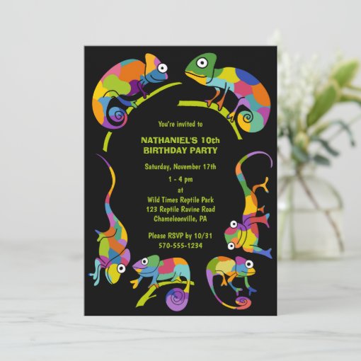 Cute Chameleons Colorful Kids Birthday Party Invitation | Zazzle