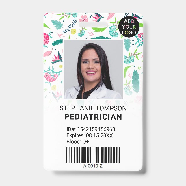 Cute chameleons pediatrician photo logo code badge (Front)