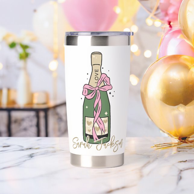 Cute Champagne Bottle Party Custom Name Insulated Tumbler (Bachelor Party)