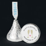 Cute Champagne Flutes Custom Wedding Hershey®'s Kisses®<br><div class="desc">These custom Hershey kisses feature cute gold champagne flutes and a pink heart. The couple's names are written in curved text across the top of the design,  with the date written at the bottom.</div>