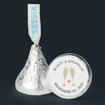 Cute Champagne Flutes Custom Wedding Hershey®'s Kisses®<br><div class="desc">These custom Hershey kisses feature cute gold champagne flutes and a pink heart. The couple's names are written in curved text across the top of the design,  with the date written at the bottom.</div>
