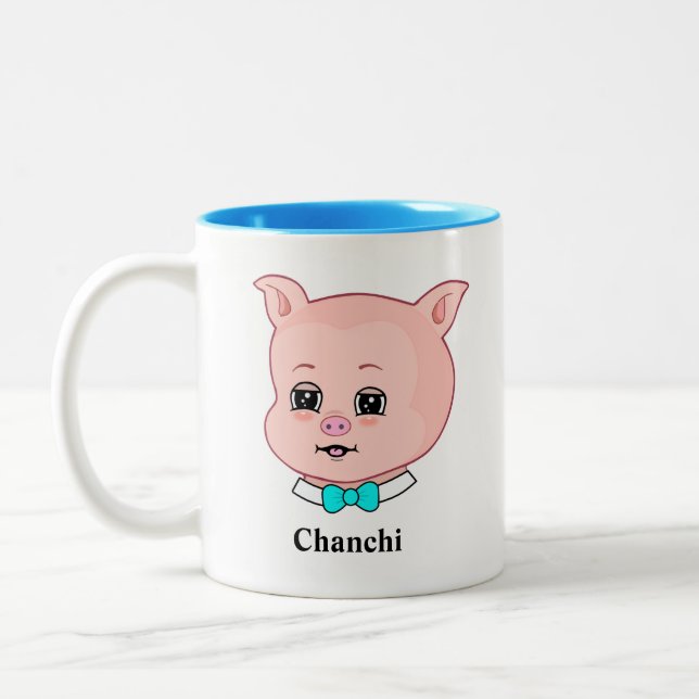 Cute Chanchi Pig Cartoon Two-Tone Coffee Mug (Left)