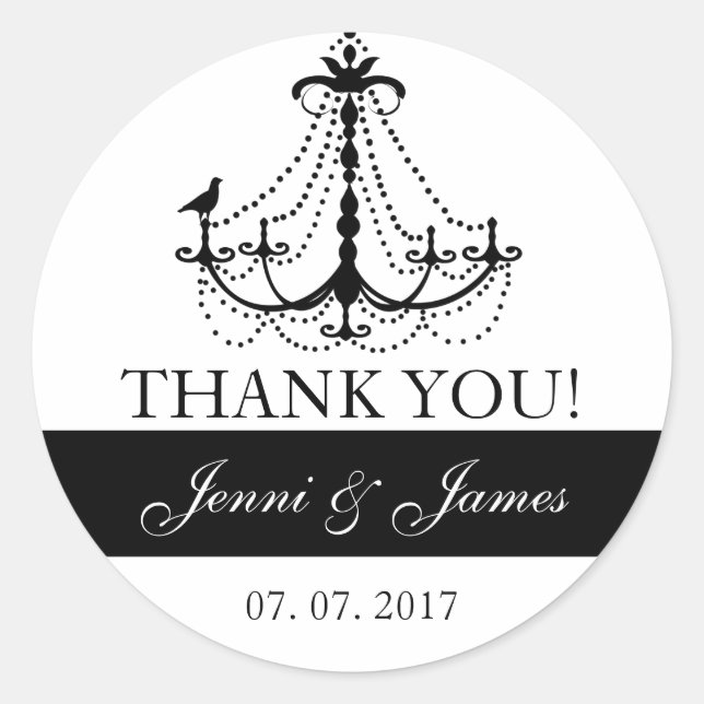 Cute Chandelier Wedding Favor Thank You Classic Round Sticker (Front)