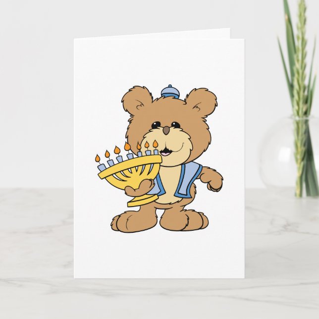 cute Chanukah  hanukkah Menorah teddy bear Holiday Card (Front)