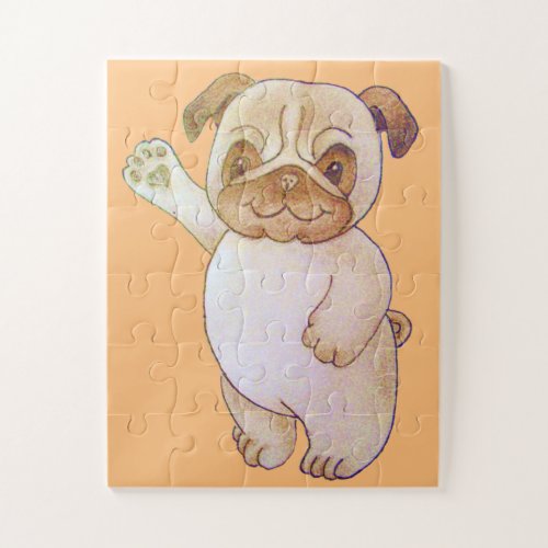 cute character drawing of dog waving brown pug jigsaw puzzle