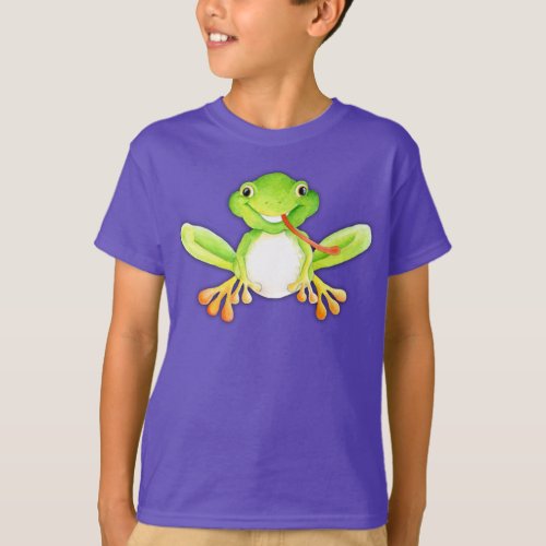 Cute character frog with tongue out kids t_shirt