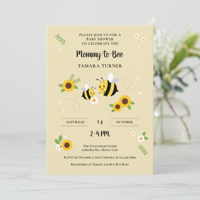 Cute Characters Mommy-to-Bee Baby Shower Invitation (Standing Front)