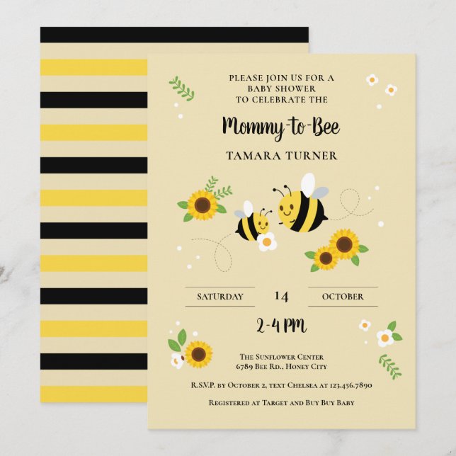 Cute Characters Mommy-to-Bee Baby Shower Invitation (Front/Back)