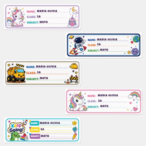 Cute Characters Personalized School Name Labels