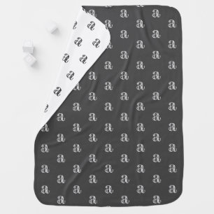 Cute charcoal grey white custom initial pattern baby blanket