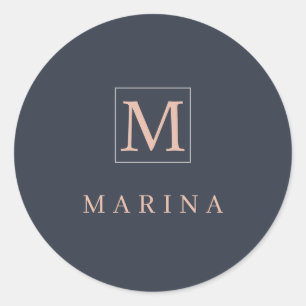 Cute Charcoal personalized initial name Classic Round Sticker