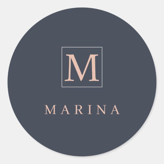 Cute Charcoal personalized initial name Classic Round Sticker (Front)