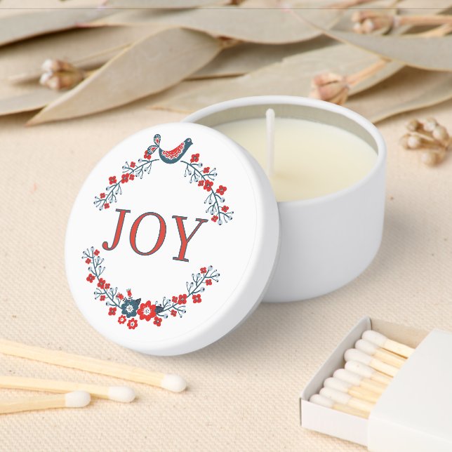 Cute Charming Bird on Wreath and Joy Word Art Mini Candle Favors (Insitu)