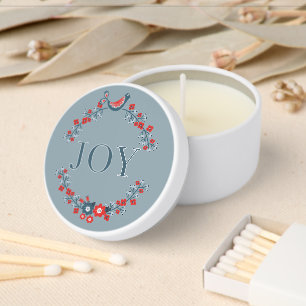Cute Charming Bird on Wreath and Joy Word Art Mini Candle Favors