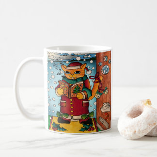 Cute Charming Christmas Carol Singer Cat Coffee Mug