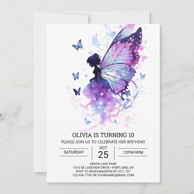 Cute Charming Fairy Birthday Invitation (Front)