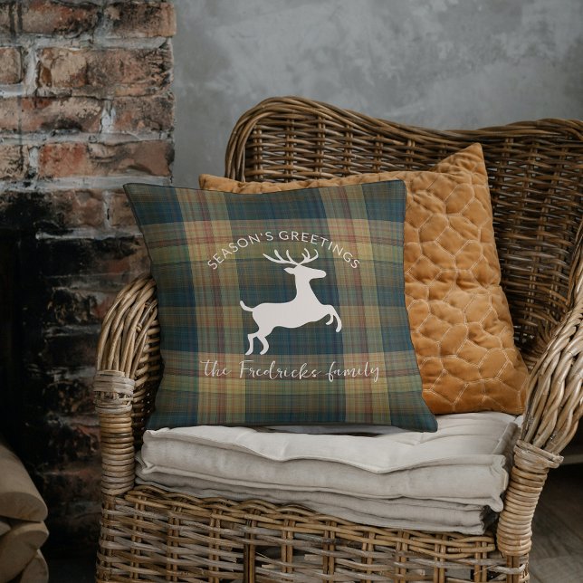 Cute Charming Happy Holidays Deer Log Home Decor Throw Pillow (Creator Uploaded)