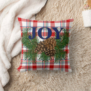 Cute Charming Happy Holidays Joy Cabin Porch Patio Throw Pillow