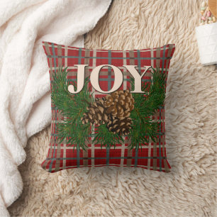 Cute Charming Happy Holidays Joy Cabin Wreath Throw Pillow