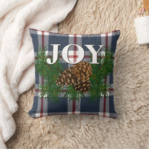 Cute Charming Happy Holidays Joy Cabin Wreath Throw Pillow