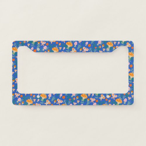 Cute Charming Mushroom Forest Snails Butterflies License Plate Frame