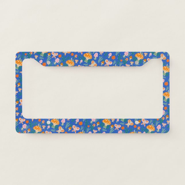 Cute Charming Mushroom Forest Snails Butterflies License Plate Frame (Front)