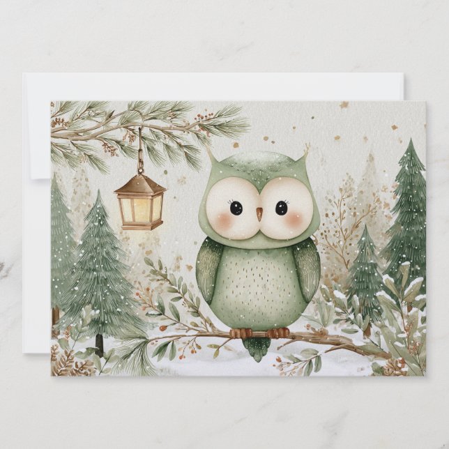 Cute charming owl Christmas Holiday Card (Front)
