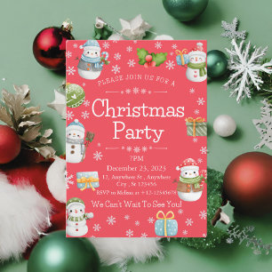 Cute Charming Winter Snowman Christmas Party Invitation