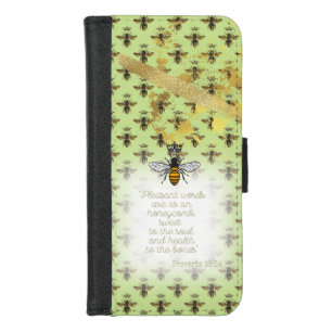 Cute Chartreuse Green Bee Lattice Faith Queen Bee iPhone 8/7 Wallet Case