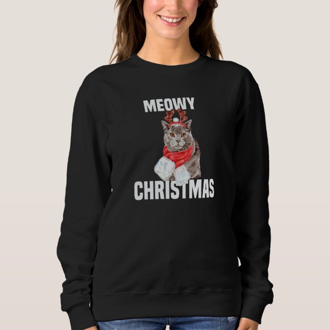 Cute Chartreux Cat with Reindeer Costume Meowy Chr Sweatshirt (Front)