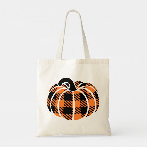 Cute Checked Thanksgiving Pumpkin Tote Bag