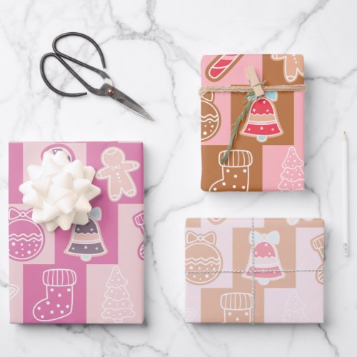 Cute Checkerboard Holiday Pink and Brown Christmas Wrapping Paper Sheets