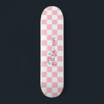 Cute Checkerboard Pattern Pink Skateboard<br><div class="desc">Pink Checkerboard Pattern skateboard with name.</div>
