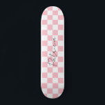 Cute Checkerboard Pattern Pink Skateboard<br><div class="desc">Pink Checkerboard Pattern skateboard with name.</div>