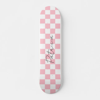 Cute Checkerboard Pattern Pink Skateboard