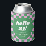 Cute Checkerboard Pink Green 21st Birthday Custom Can Cooler<br><div class="desc">Cute Fun Retro Pink and Green Checkerboard Geometric 21st Birthday Party Custom Can Cooler</div>