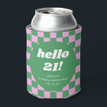 Cute Checkerboard Pink Green 21st Birthday Custom Can Cooler<br><div class="desc">Cute Fun Retro Pink and Green Checkerboard Geometric 21st Birthday Party Custom Can Cooler</div>