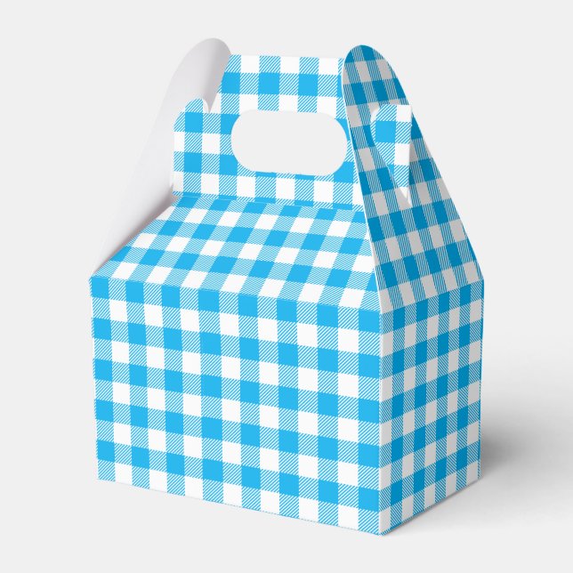 Cute Checkered Blue White Gingham Plaid Favor Boxes (Front Side)