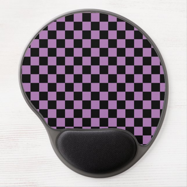 Cute Checkered (chequered) Lavender Purple & Black Gel Mouse Pad (Front)