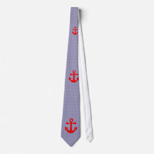 Cute Checkered gingham pattern and Red Anchor Tie