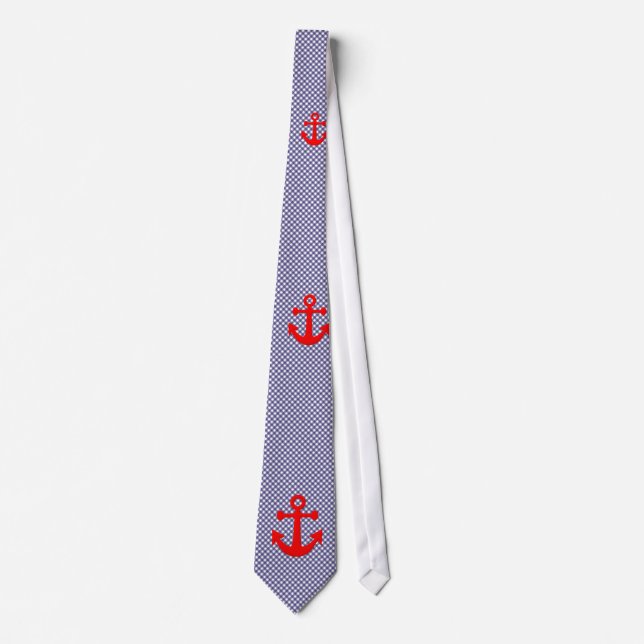 Cute Checkered gingham pattern and Red Anchor Tie (Front)