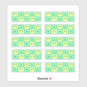 Cute Checkered Green Frog With hearts And Sparkles Sticker
