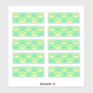 Cute Checkered Green Frog With hearts And Sparkles Sticker