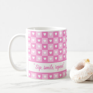Cute checkered hearts patterned pink custom name coffee mug