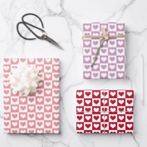 Cute Checkered Hearts Valentines Day Wrapping Paper Sheets