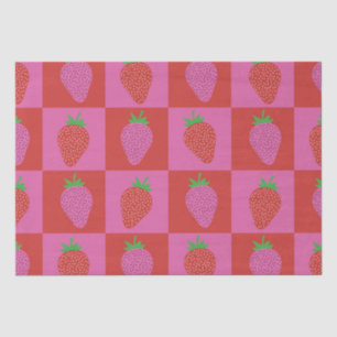 Cute Checkered Pink and Red Strawberries Pattern  Tissue Paper